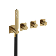 Hotbath Gal GL7071 inbouw thermostaat met 2 stopkranen en handdouche Geborsteld Messing PVD