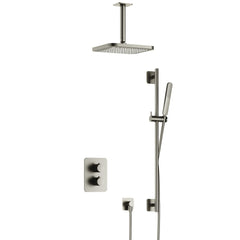 Hotbath Gal IBS40A inbouw doucheset met 2-weg stop-omstel met plafondbuis en glijstang - Geborsteld Nikkel