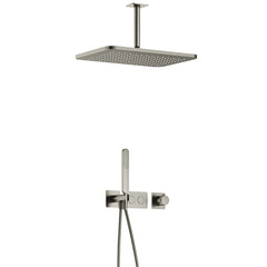 Hotbath Gal IBS41 inbouw doucheset met 2 pushbuttons met plafondbuis en gl106 - Geborsteld Nikkel
