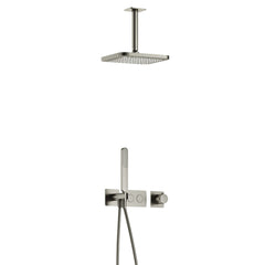 Hotbath Gal IBS41 inbouw doucheset met 2 pushbuttons met plafondbuis - Geborsteld Nikkel
