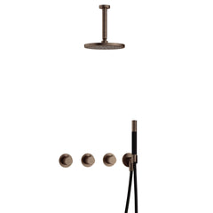 Hotbath Cobber IBS70 inbouw doucheset - staafhanddouche - 25cm hoofddouche - 15cm plafondbuis - wandhouder - Verouderd Messing