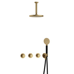 Hotbath Cobber IBS70 inbouw doucheset - ronde handdouche - 25cm hoofddouche - 15cm plafondbuis - wandhouder - Geborsteld Messing