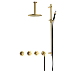 Hotbath Cobber IBS70 inbouw doucheset - staafhanddouche - 25cm hoofddouche - 15cm plafondbuis - glijstang - Geborsteld Messing PVD