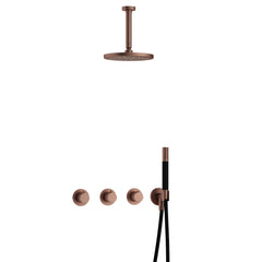 Hotbath Cobber IBS70 inbouw doucheset - staafhanddouche - 25cm hoofddouche - 15cm plafondbuis - wandhouder - Geborsteld Koper PVD
