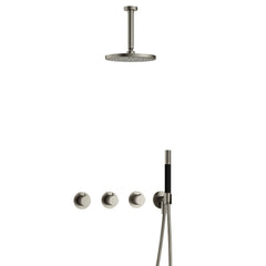 Hotbath Cobber IBS70 inbouw doucheset - staafhanddouche - 25cm hoofddouche - 15cm plafondbuis - wandhouder - Geborsteld Nikkel