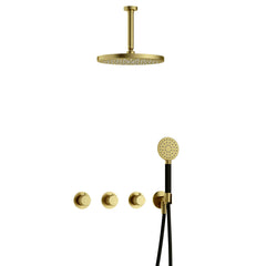 Hotbath Cobber X IBSX70 inbouw doucheset - ronde handdouche - 30cm hoofddouche - 15cm plafondbuis - wandhouder - Geborsteld Messing PVD