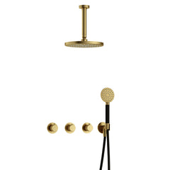 Hotbath Cobber X IBSX70 inbouw doucheset - ronde handdouche - 25cm hoofddouche - 15cm plafondbuis - wandhouder - Geborsteld Messing PVD