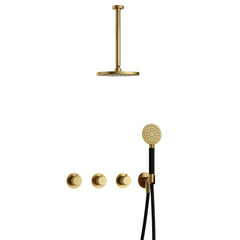 Hotbath Cobber X IBSX70 inbouw doucheset - ronde handdouche - 25cm hoofddouche - 30cm plafondbuis - wandhouder - Geborsteld Messing PVD–