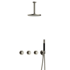 Hotbath Cobber X IBSX70 inbouw doucheset - staafhanddouche - 25cm hoofddouche - 15cm plafondbuis - wandhouder - Geborsteld Nikkel