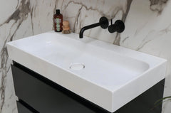 Ink Unit wastafel porselein met 1 kraangat incl. porseleinen click plug - Glans Wit - 120x40 cm - 0204081