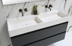 Ink United wastafel - porselein dubbel zonder kraangat incl. porseleinen click plug en verborgen overloop systeem - Mat Wit - 140x45 cm - 0206142