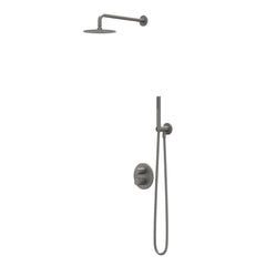 IVY Bond Regendoucheset - inbouw - 2-weg stop-omstel - 15cm plafondbuis - 20cm medium hoofddouche rond - houder met uitlaat - 150cm doucheslang - 3-standen handdouche - Geborsteld metal black PVD