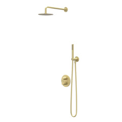 IVY Bond Regendoucheset - inbouw - 2-weg stop-omstel - 15cm plafondbuis - 20cm medium hoofddouche rond - glijstang met uitlaat - 150cm doucheslang - satin spray handdouche - Geborsteld mat goud PVD