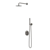 IVY Bond Regendoucheset - inbouw - 2-weg stop-omstel - 40cm wandarm - 20cm slim hoofddouche rond - houder met uitlaat - 150cm doucheslang - 3-standen handdouche - Geborsteld metal black PVD