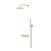 IVY Bond Rain Shower Set - built-in - symmetry - 2 stopcocks - 15cm ceiling arm - 25cm slim shower head - holder with outlet - 150cm shower hose - 3-function hand shower - Brushed matte gold PVD