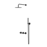 IVY Bond Rain Shower Set - built-in - symmetry - 2 shut-off valves - 40cm wall arm - 30cm slim overhead shower - slide bar with outlet - 150cm shower hose - stick hand shower - Black Chrome PVD
