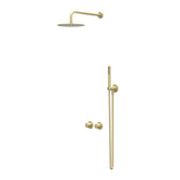 IVY Bond Regendoucheset - inbouw - symmetry - 2-weg stop-omstel - 15cm plafondbuis - 30cm medium hoofddouche - glijstang met uitlaat - 150cm doucheslang - 3-standen handdouche - Geborsteld mat goud PVD