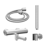 IVY Concord Badkraanset - thermostatisch - draaibare uitloop - met wandhouder - staafhanddouche - gladde slang - RVS316 - geborsteld