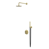IVY Concord Regendoucheset - inbouw - 2-weg stop-omstel - 20cm plafondbuis - 20cm medium hoofddouche rond - glijstang met uitlaat - 150cm doucheslang - staafmodel handdouche - RVS316 - geborsteld mat goud PVD