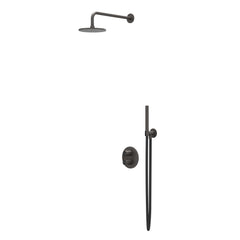 IVY Concord Regendoucheset - inbouw - 2-weg stop-omstel - 40cm wandarm - 20cm medium hoofddouche rond - houder met uitlaat - 150cm doucheslang - staafmodel handdouche - RVS316 - geborsteld carbon black PVD