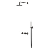 IVY Concord Concealed Rain Shower Set - symmetry - 2 shut-off valves - 20cm ceiling pipe - 25cm medium shower head - slide bar with outlet - 150cm shower hose - stick hand shower - SS316 - brushed carbon black PVD