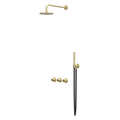 KleurIVY Concord Regendoucheset - inbouw - symmetry - 2 stopkranen - 40cm wandarm - 25cm medium hoofddouche - glijstang met uitlaat - 150cm doucheslang - staafmodel handdouche - RVS316 - geborsteld mat goud PVD