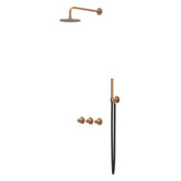 IVY Concord Regendoucheset - inbouw - symmetry - 2 stopkranen - 20cm plafondbuis - 25cm medium hoofddouche - glijstang met uitlaat - 150cm doucheslang - staafmodel handdouche - RVS316 - geborsteld mat koper PVD