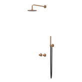 IVY Concord Regendoucheset - inbouw - symmetry - 2-weg stop-omstel - 20cm plafondbuis - 25cm medium hoofddouche - glijstang met uitlaat - 150cm doucheslang - staafmodel handdouche - RVS316 - geborsteld mat koper PVD