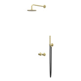 IVY Concord Regendoucheset - inbouw - symmetry - 2-weg stop-omstel - 30cm plafondbuis - 25cm medium hoofddouche - houder met uitlaat - 150cm doucheslang - staafmodel handdouche - RVS316 - geborsteld mat goud PVD