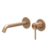 IVY Concord Wastafelmengkraan - 2-gats - met inbouwdeel - wandmontage - gebogen uitloop - coldstart - RVS316 - geborsteld mat koper PVD