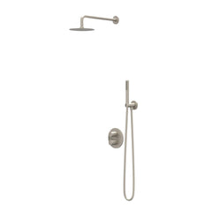 IVY Pact Regendoucheset - inbouw - 2-weg stop-omstel - 15cm plafondbuis - 25cm medium hoofddouche rond - houder met uitlaat - 150cm doucheslang - 3-standen handdouche - Geborsteld nickel PVD
