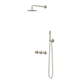 IVY Pact Regendoucheset - inbouw - symmetry - 2 stopkranen - 15cm plafondbuis - 20cm medium hoofddouche - glijstang met uitlaat - 150cm doucheslang - satin spray handdouche - Geborsteld nickel PVD
