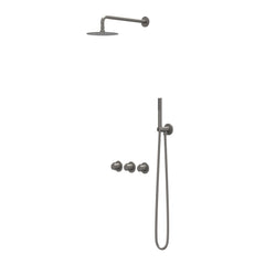 IVY Pact Regendoucheset - inbouw - symmetry - 2 stopkranen - 15cm plafondbuis - 20cm medium hoofddouche - houder met uitlaat - 150cm doucheslang - 3-standen handdouche - Geborsteld metal black PVD