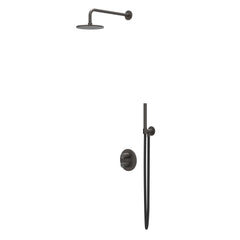 IVY Tribe Rain Shower Set - recessed - 2-way stop-diverter - 30cm ceiling arm - 20cm medium round shower head - holder with outlet - 150cm shower hose - stick hand shower - SS316 - brushed carbon black PVD