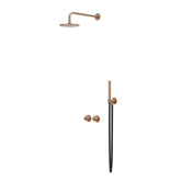 IVY Tribe Regendoucheset - inbouw - symmetry - 2-weg stop-omstel - 20cm plafondbuis - 25cm medium hoofddouche - glijstang met uitlaat - 150cm doucheslang - staafmodel handdouche - RVS316 - geborsteld mat koper PVD