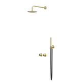 IVY Concord Regendoucheset - inbouw - symmetry - 2-weg stop-omstel - 40cm wandarm - 30cm medium hoofddouche - glijstang met uitlaat - 150cm doucheslang - staafmodel handdouche - RVS316 - geborsteld mat goud PVD