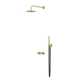 IVY Tribe Regendoucheset - inbouw - symmetry - 2-weg stop-omstel - 30cm plafondbuis - 20cm medium hoofddouche - glijstang met uitlaat - 150cm doucheslang - staafmodel handdouche - RVS316 - geborsteld mat goud PVD