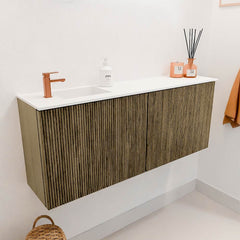 JOYA 100cm toiletmeubel kleur Dusk. Wastafel FAYE positie Links 1 kraangat kleur Talc.