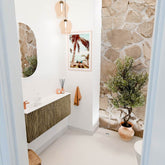 JOYA 100cm toiletmeubel kleur Dusk. Wastafel FAYE positie Links 1 kraangat kleur Talc.