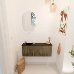 JOYA 100cm toiletmeubel kleur Dusk. Wastafel FAYE positie Links 1 kraangat kleur Urban.