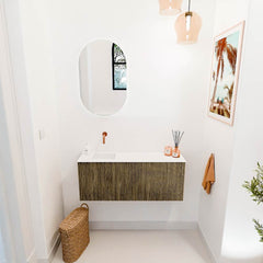 JOYA 100cm toiletmeubel kleur Dusk. Wastafel FAYE positie Links Zonder kraangat kleur Talc.