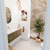 JOYA 100cm toiletmeubel kleur Dusk. Wastafel FAYE positie Links Zonder kraangat kleur Talc.