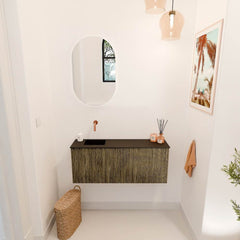 JOYA 100cm toiletmeubel kleur Dusk. Wastafel FAYE positie Links Zonder kraangat kleur Urban.