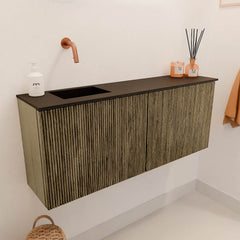 JOYA 100cm toiletmeubel kleur Dusk. Wastafel FAYE positie Links Zonder kraangat kleur Urban.