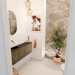 JOYA 100cm toiletmeubel kleur Dusk. Wastafel FAYE positie Links Zonder kraangat kleur Urban.