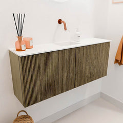 JOYA 100cm toiletmeubel kleur Dusk. Wastafel FAYE positie Midden Zonder kraangat kleur Talc.