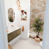 JOYA 100cm toiletmeubel kleur Dusk. Wastafel FAYE positie Midden Zonder kraangat kleur Talc.