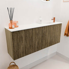 JOYA 100cm toiletmeubel kleur Dusk. Wastafel FAYE positie Rechts 1 kraangat kleur Talc.