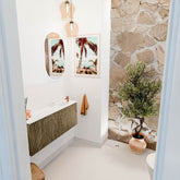 JOYA 100cm toiletmeubel kleur Dusk. Wastafel FAYE positie Rechts 1 kraangat kleur Talc.