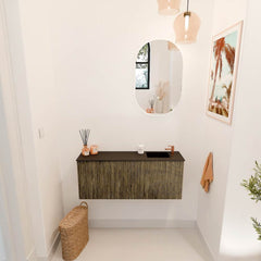 JOYA 100cm toiletmeubel kleur Dusk. Wastafel FAYE positie Rechts 1 kraangat kleur Urban.